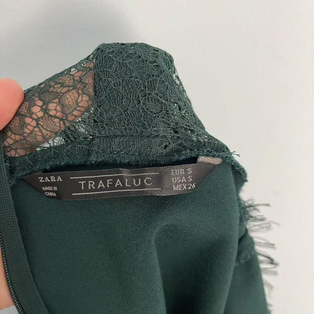 Zara Lace Strappy Cocktail Sexy Holiday Party Mini Dress‎ Small Dark Green